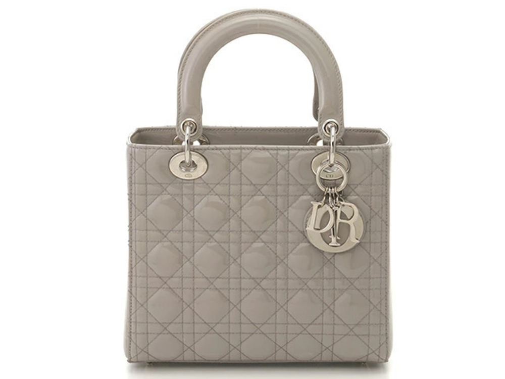 Christian Dior Cannage Handbag Gray Patent Vernis Leather